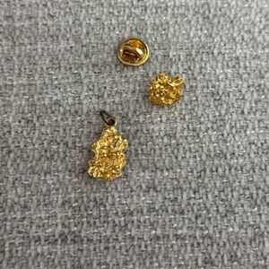 Gold Tone Nugget Pendant and Label Pin